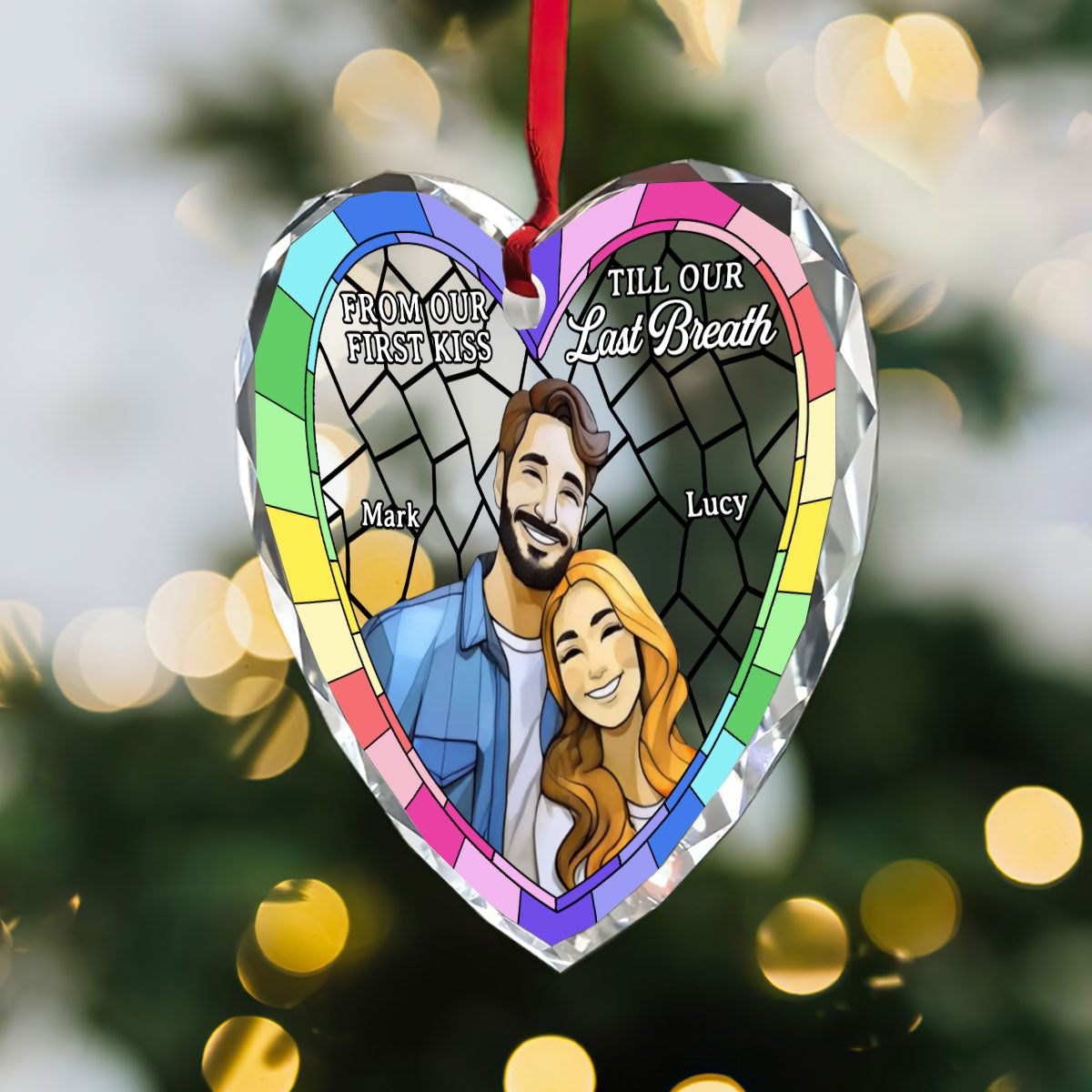 From Our First Kiss Till Our Last Breath | Personalized Heart Shaped Glass Ornament JSHGOPT2217M