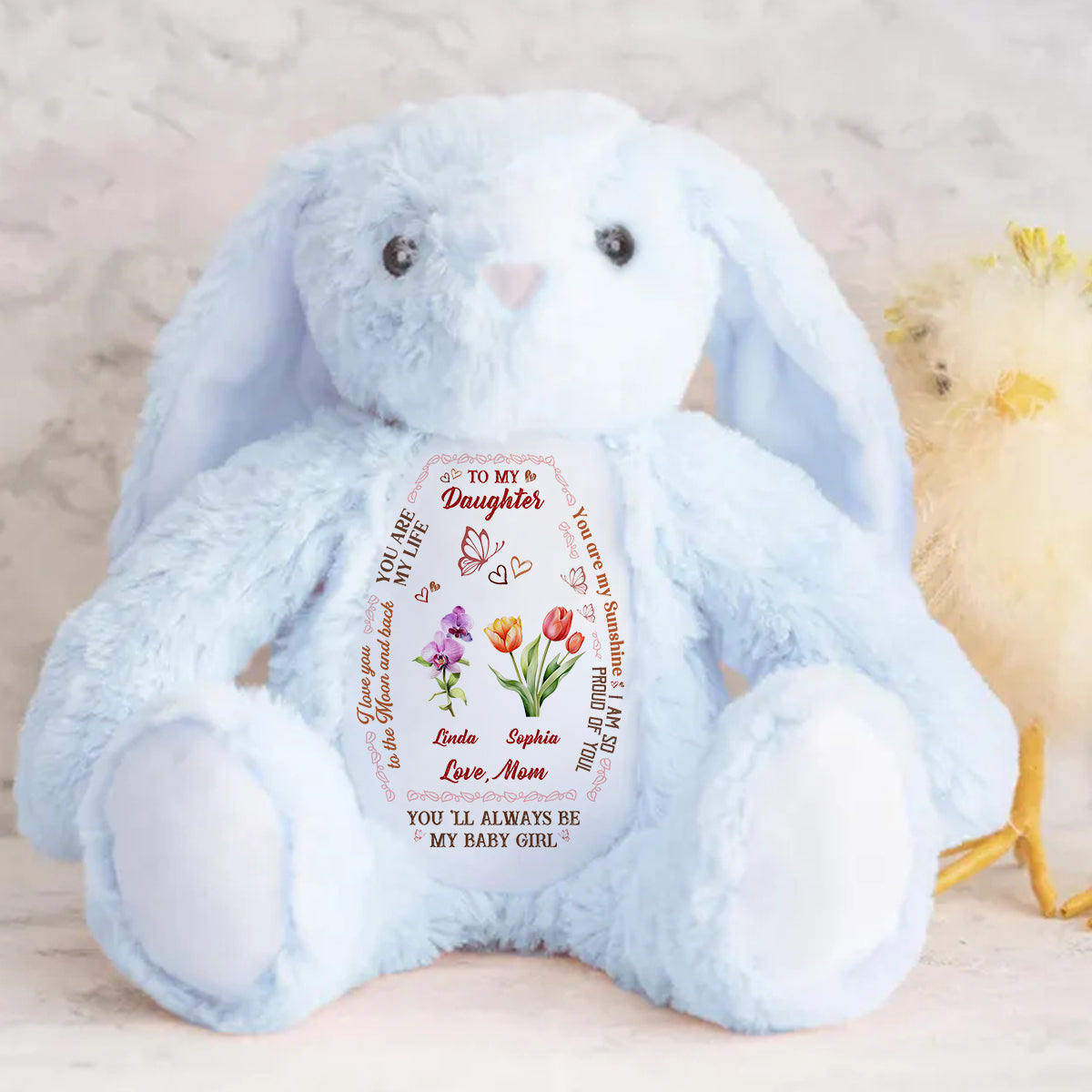 To My Daughter Granddaughter Birth Month Flowers | Personalized Stuffed Bunny