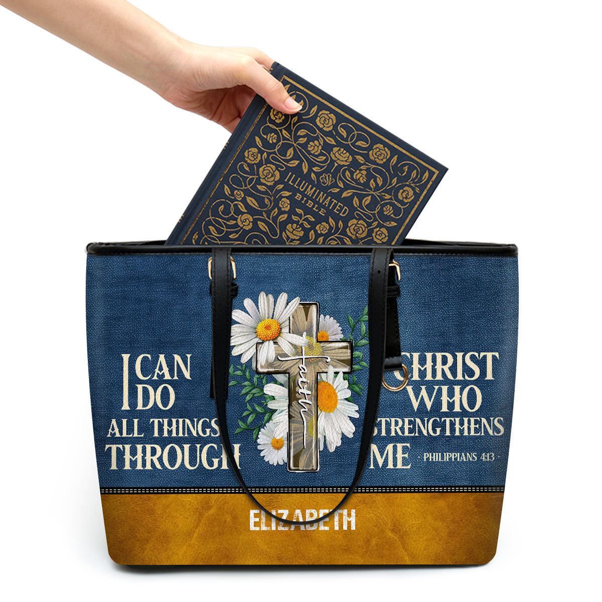 Jesuspirit | Personalized Leather Tote Bag | I Can Do All Things LLTBM779