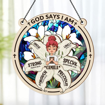 God Says I Am | Personalized Window Hanging Suncatcher JSWHSCPT1470L