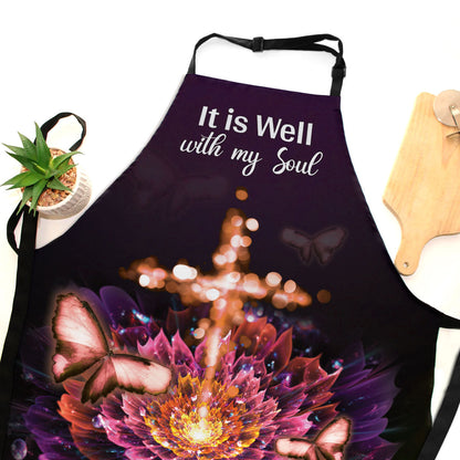 Jesuspirit Apron With Adjustable Neck Strap | It Is Well With My Soul | Flower & Cross | Saintly Gift For Christians HN162