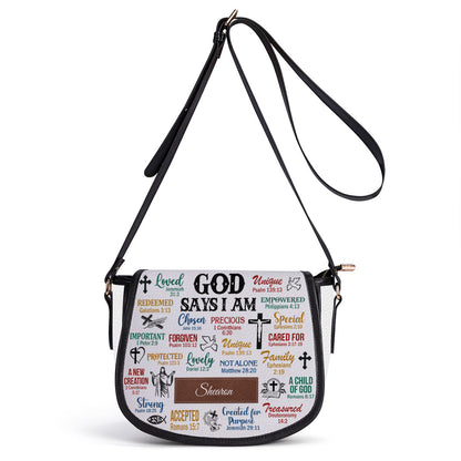 God Says I Am - Personalized Leather Saddle Bag LHBH742