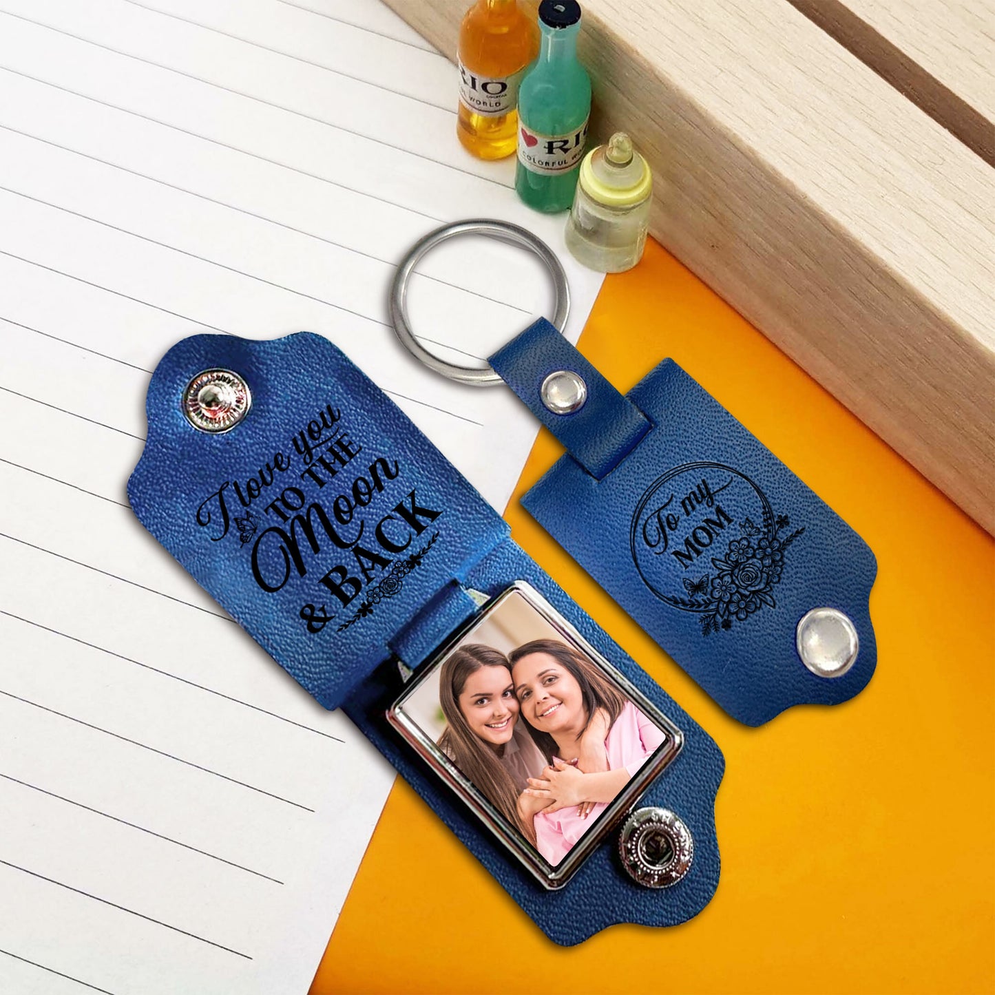 I Love You To The Moon And Back  - Leather Photo Keychain LPKM03