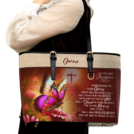 Jesuspirit | Inspirational Gift For Women Of God | Personalized Large Leather Tote Bag | I Can Only Imagine LLTBM808