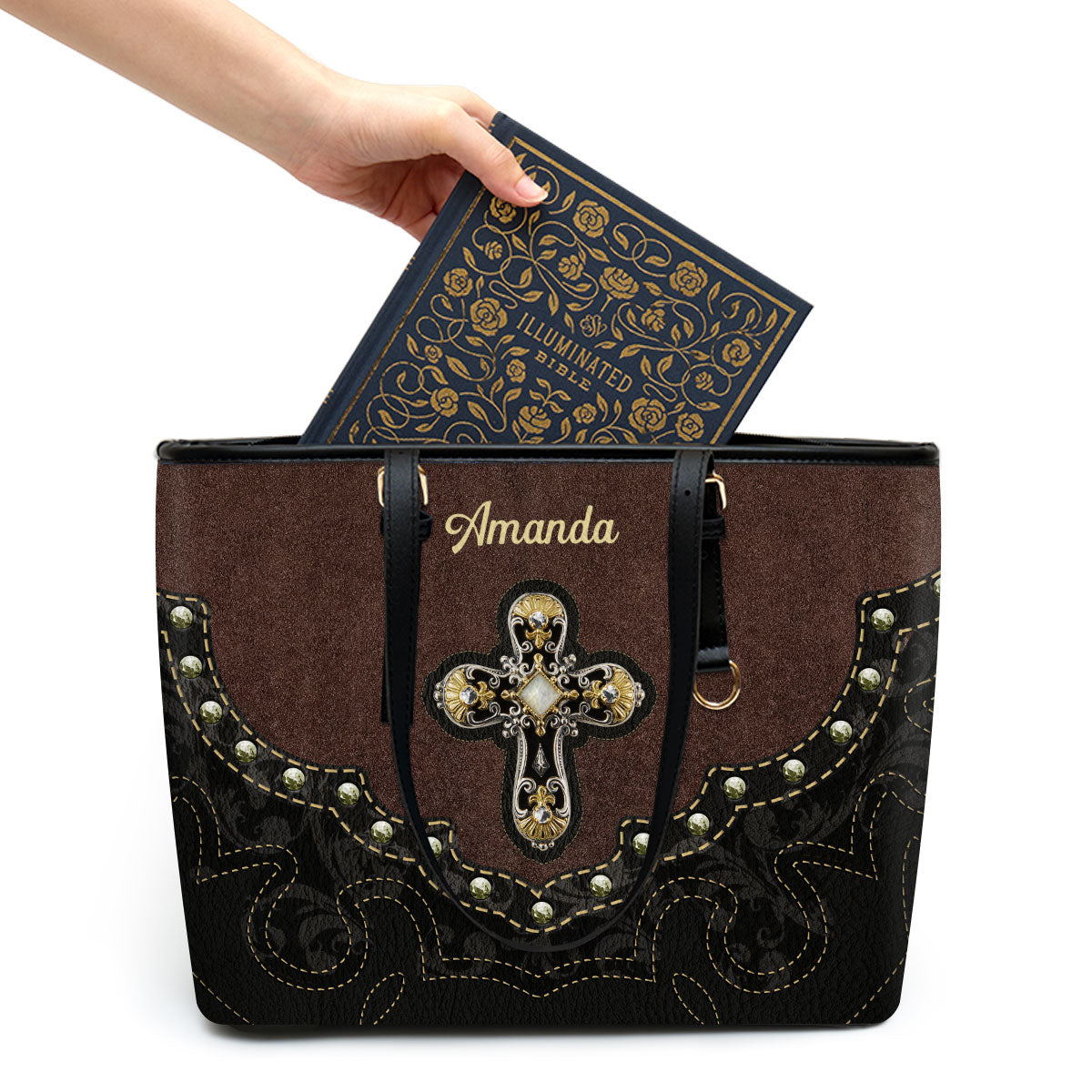 Unique Cross Large Leather Tote Bag HM368