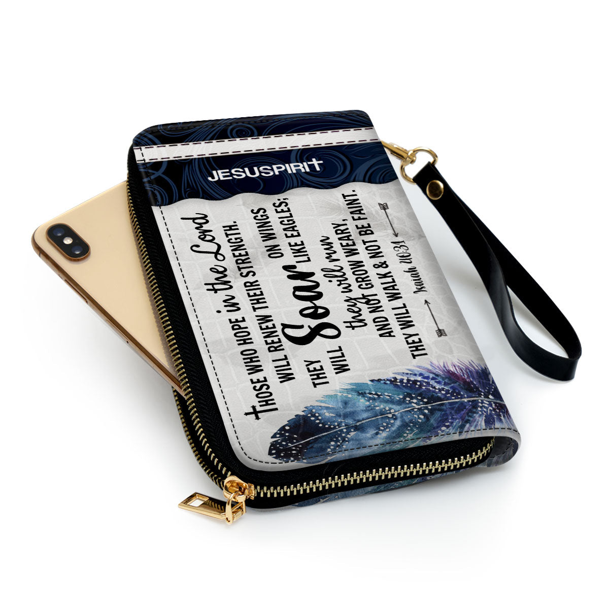Jesuspirit | They Will Soar On Wings Like Eagles | Christ Gifts For Women Of God | Isaiah 40:31 | Personalized Clutch Purse NUHN310B