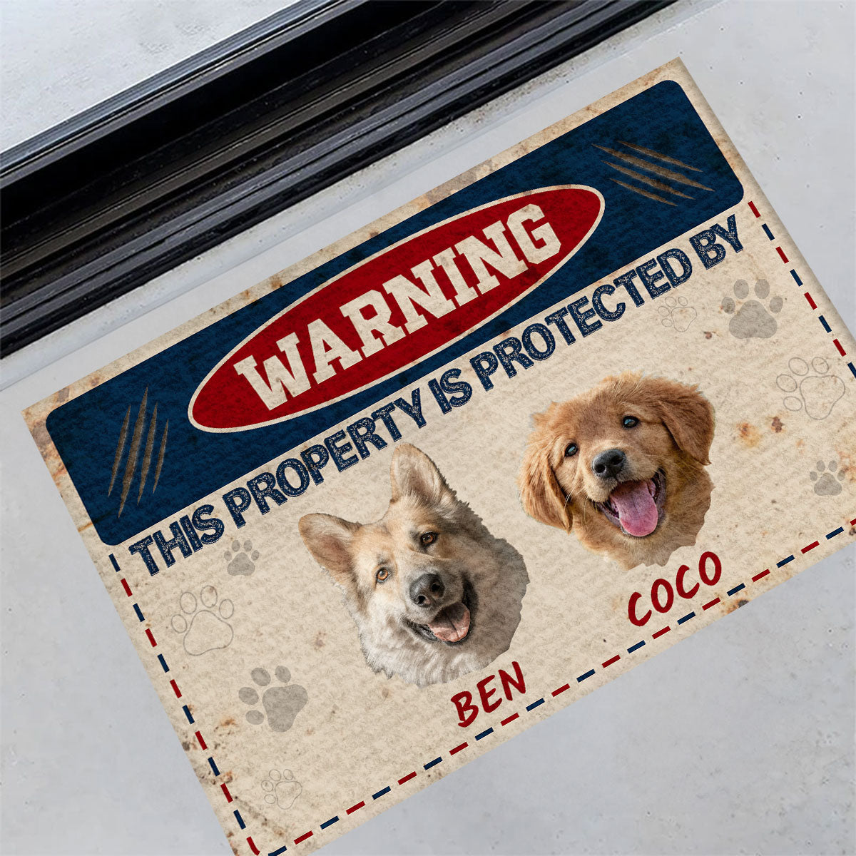 Warning This Property Is Protected By | Personalized Doormat JSDMPT1962L