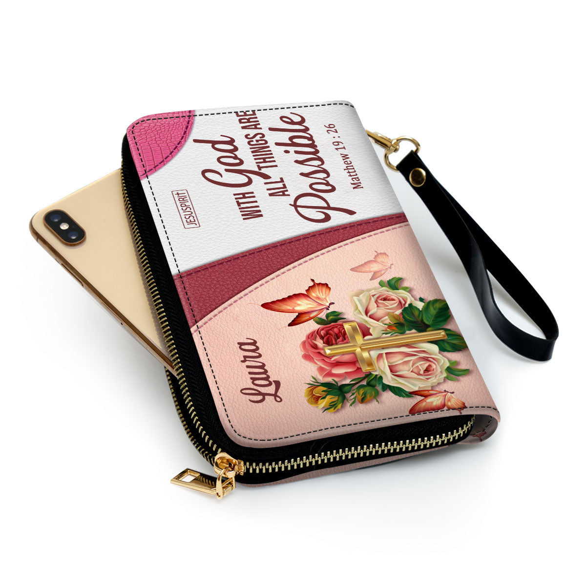 Jesuspirit | With God All Things Are Possible | Matthew 19:26 | Christian Gifts For Religious Women | Personalized Clutch Purse NUH326B