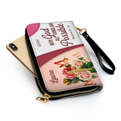 Jesuspirit | With God All Things Are Possible | Matthew 19:26 | Christian Gifts For Religious Women | Personalized Clutch Purse NUH326B