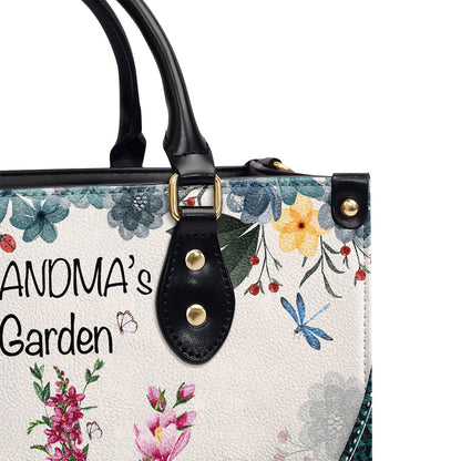 Grandma's Garden | Personalized Leather Handbag With Zipper LHBHN04
