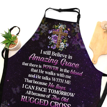 Jesuspirit Apron With Adjustable Neck Strap | I Still Believe In Amazing Grace | Faith Cross & Flower NUH269