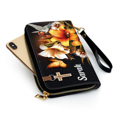 Jesuspirit | Isaiah 46:4 | I Will Sustain You And I Will Rescue You | Faith Gifts From God For Christ Women | Personalized Lily Zippered Leather Clutch Purse NUH294H