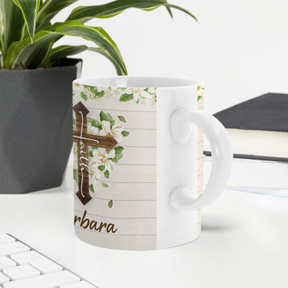 Love Is Actually Like A Cross - Pretty Personalized Flower And Cross White Ceramic Mug NUHN222A