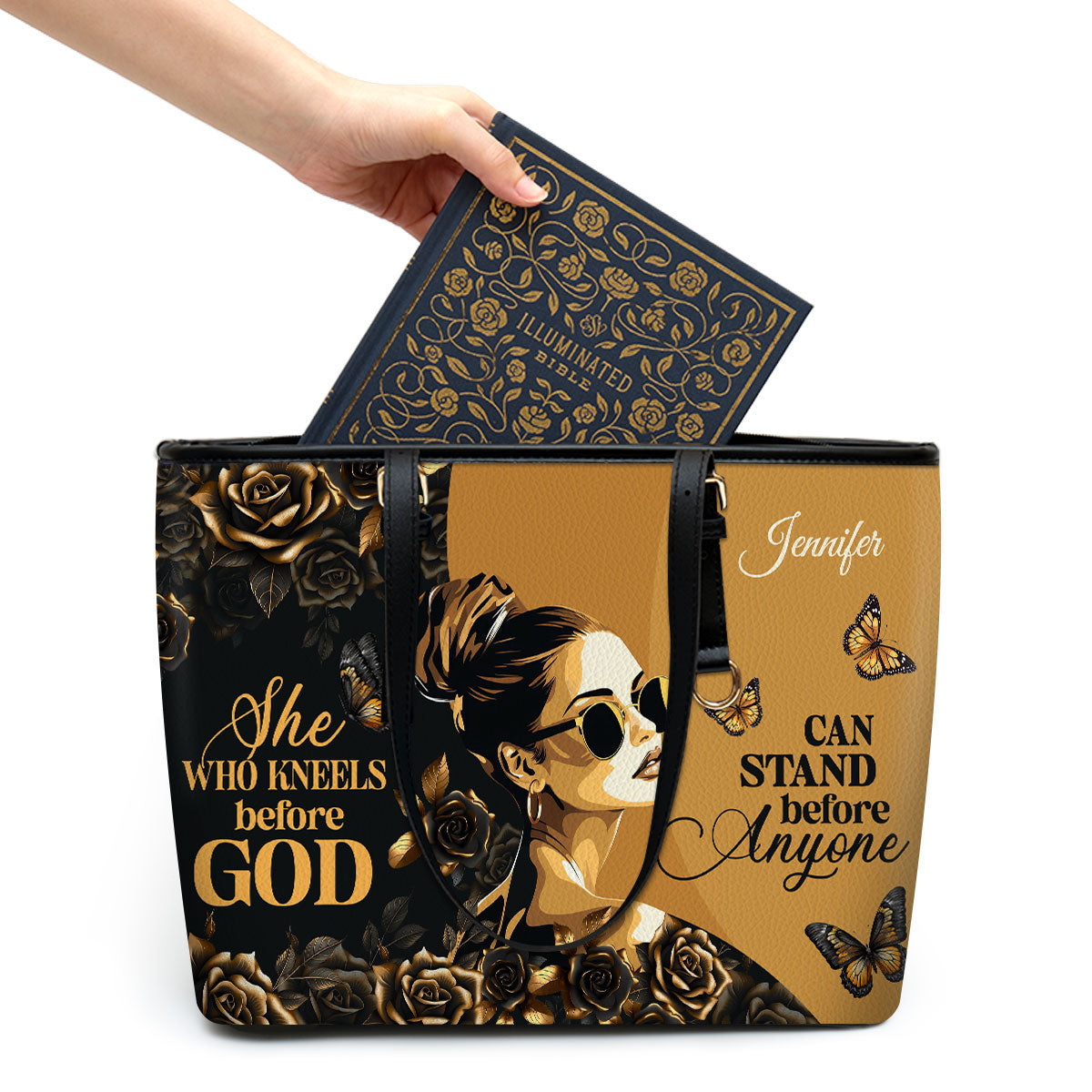 She Can Stand Before Anyone | Personalized Large Leather Tote Bag LLTBM746