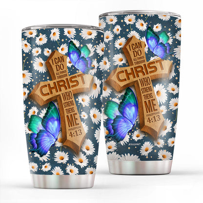 Jesuspirit | Daisy Stainless Steel Tumbler 20oz | Philippians 4:13 | I Can Do All Things Through Christ | Christian Gift Ideas For Relatives SSTH782