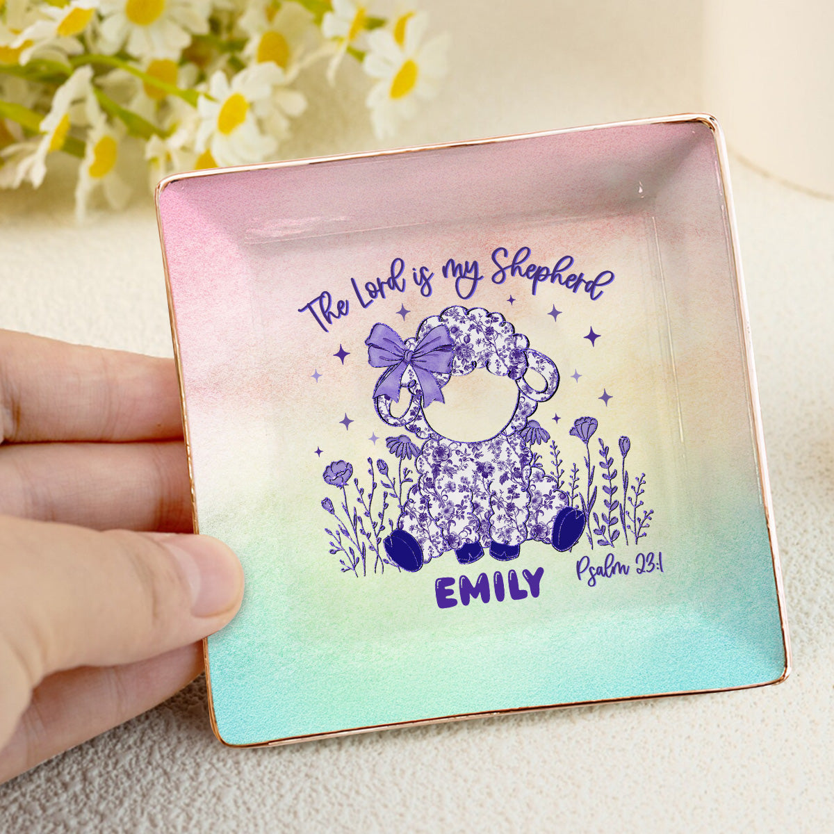 The Lord Is My Shepherd | Personalized Ceramic Ring Dish Square