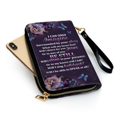 Jesuspirit | Meaningful Gifts For Christian Women | Personalized Purple Zippered Leather Clutch Purse | I Can Only Imagine HH175H