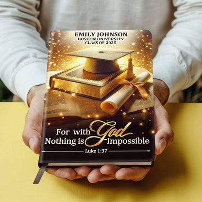 For With God, Nothing Is Impossible - Personalized Leather Cover Notebook