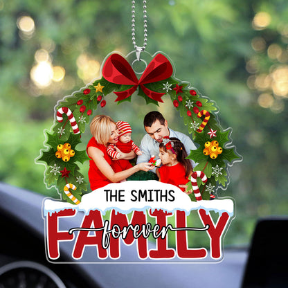 Christmas Wreath Family Forever | Personalized 1-Side Car Acrylic Hanging Ornament JSUPCHOPHN2103M