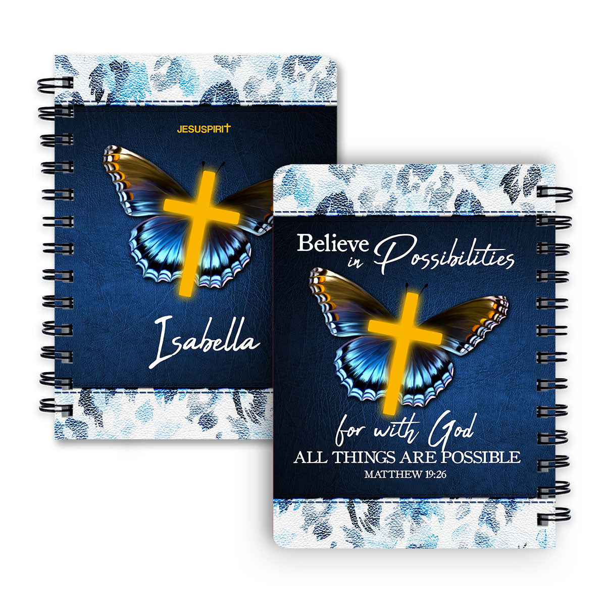 Jesuspirit Personalized Spiral Journal | Matthew 19:26 | With God All Things Are Possible | Scripture Gifts For Christian People SJHN668