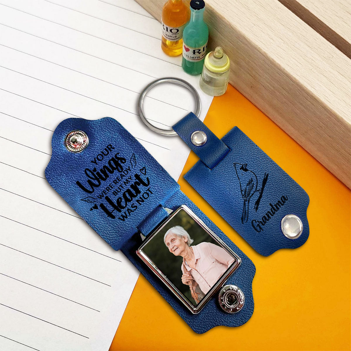 Jesuspirit Personalized Leather Photo Keychain | Your Wings Were Ready But My Heart Was Not LPKHN14