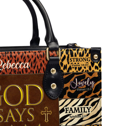 Jesuspirit | Personalized Leather Handbag With Zipper | God Says  I Am Unique LHBM724