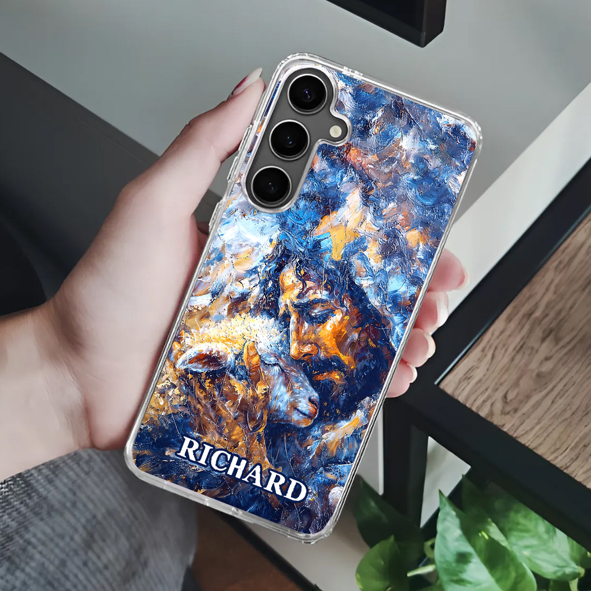 Abstract Painting Of Jesus And Lost Lamb | Personalized Clear Silicone Phone Case