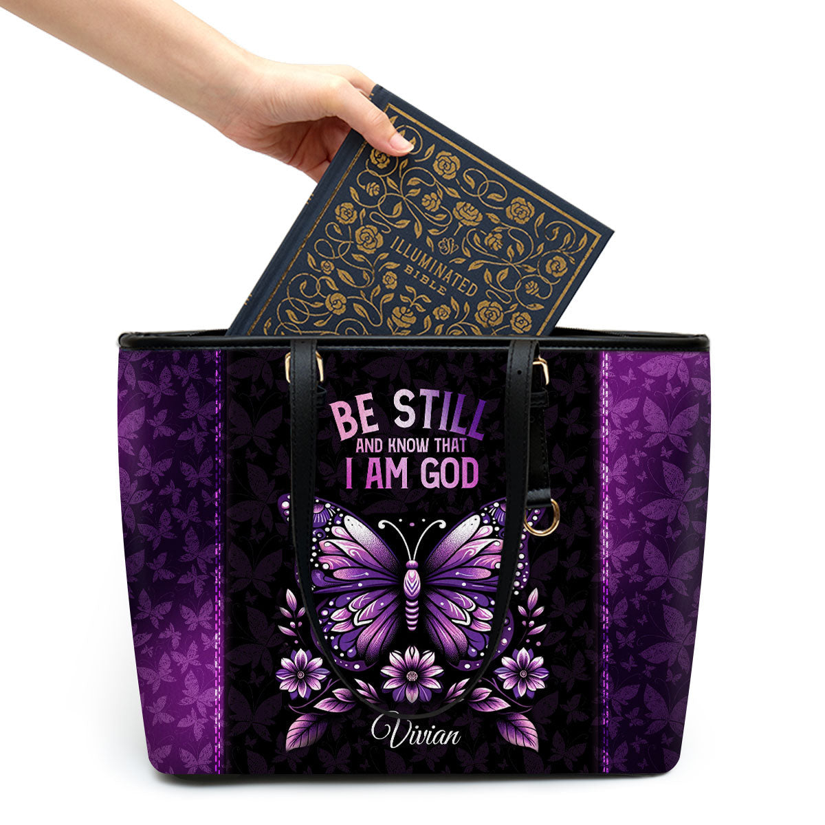 Be Still And Know That I Am God | Personalized Large Leather Tote Bag LLTBN684