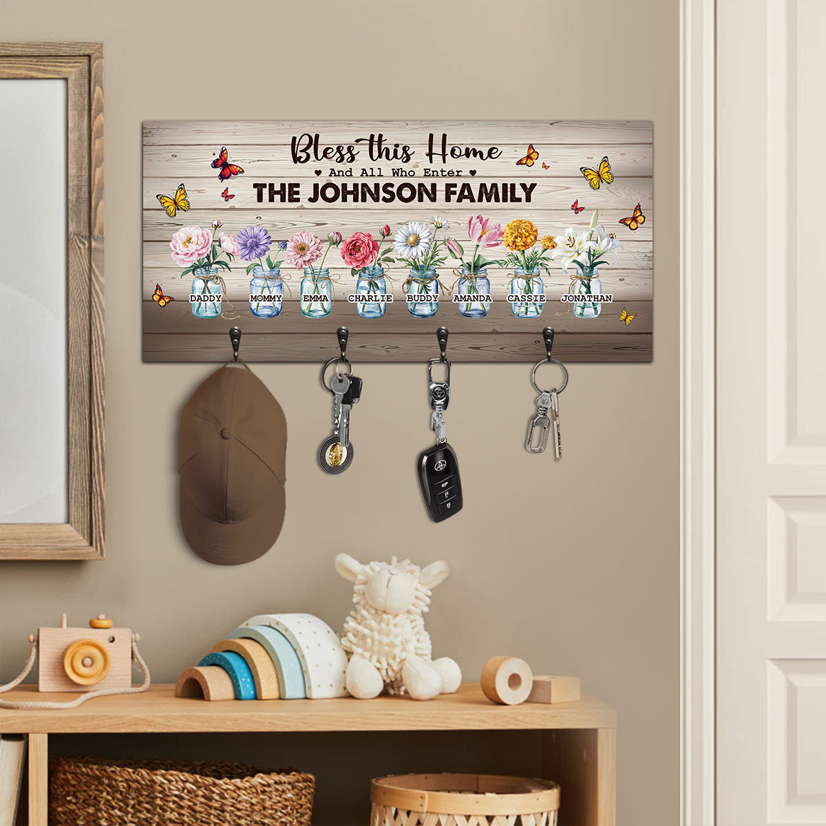 Bless This Home Flowers | Personalized Key Holder JSUWKHCSHLT1794L