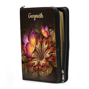 Jesuspirit | Personalized Zippered Bible Cover With Handle | Psalm 34:1 | Flower & Butterfly | I Will Bless The Lord At All Times BCH605