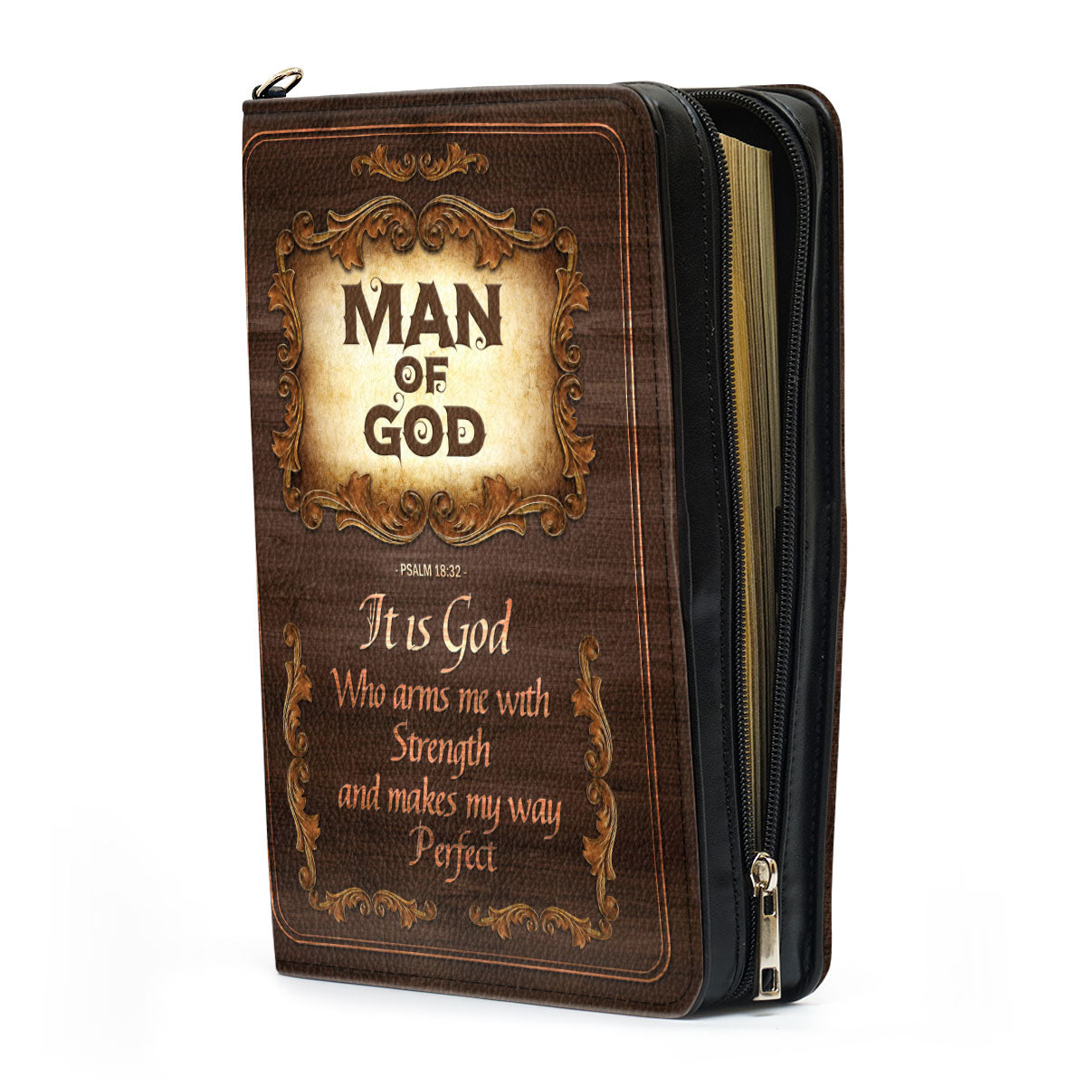 Jesuspirit | Personalized Zippered Bible Cover | Scripture Gifts For Men | Psalm 18:32 | Man Of God | Bible Carrying Case BCH720