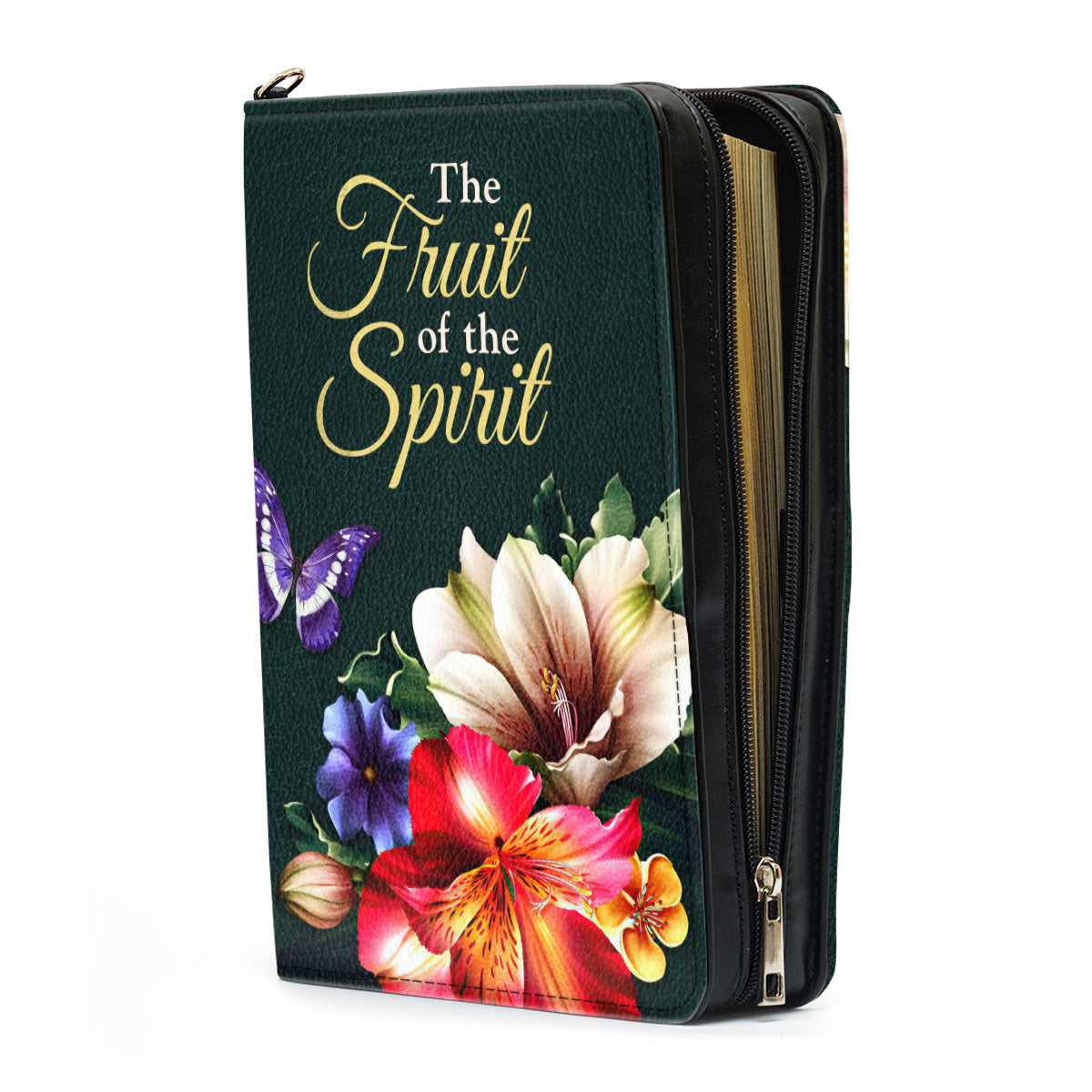 Jesuspirit | Zippered Leather Bible Cover With Handle | Galatians 5:22-23 | The Fruit Of The Spirit | Bible Verse Spiritual Gifts For Christians BCHN648