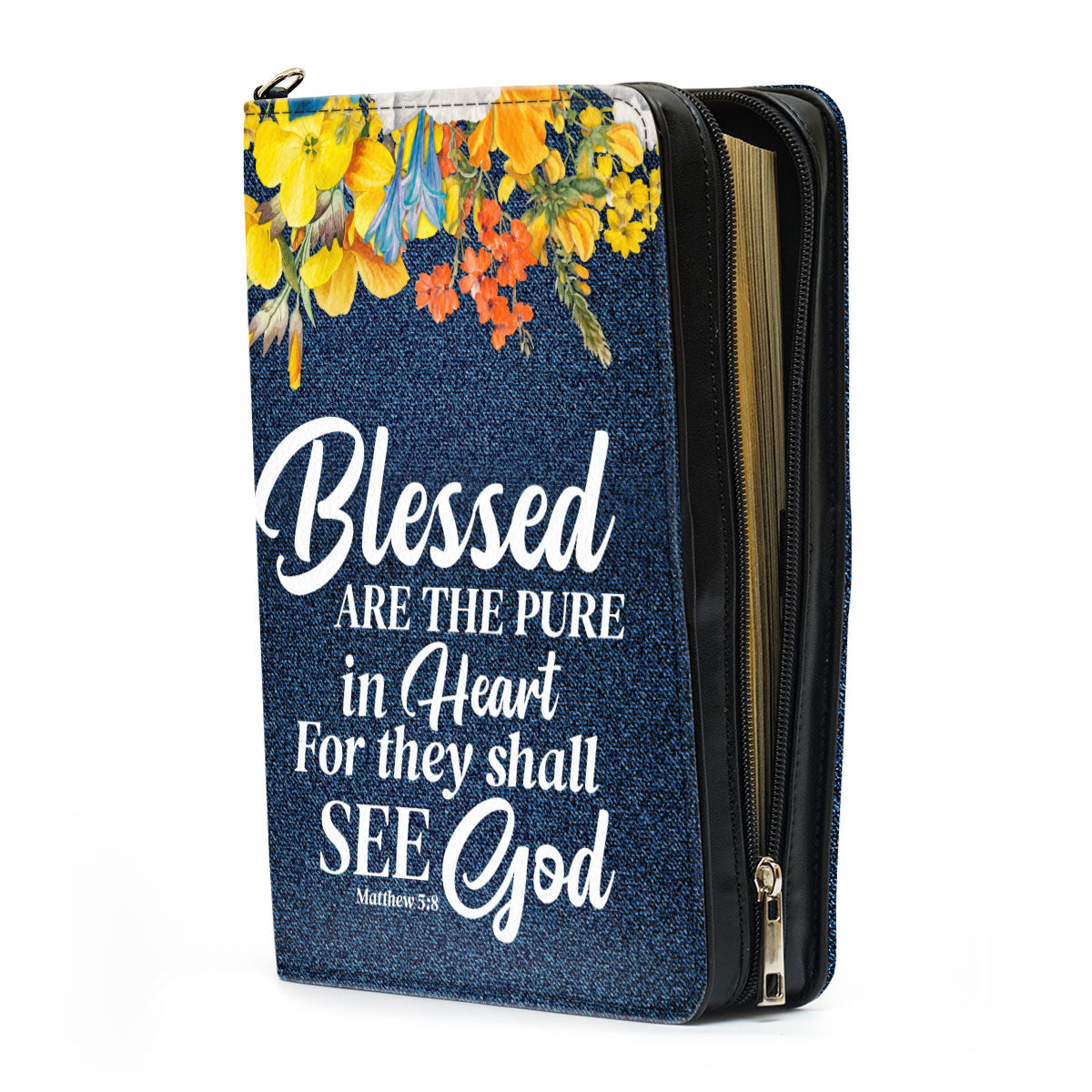 Jesuspirit | Matthew 5:8 | Personalized Zippered Bible Cover With Handle | Blessed Are The Pure In Heart | Religious Gift For Christians BCHN677