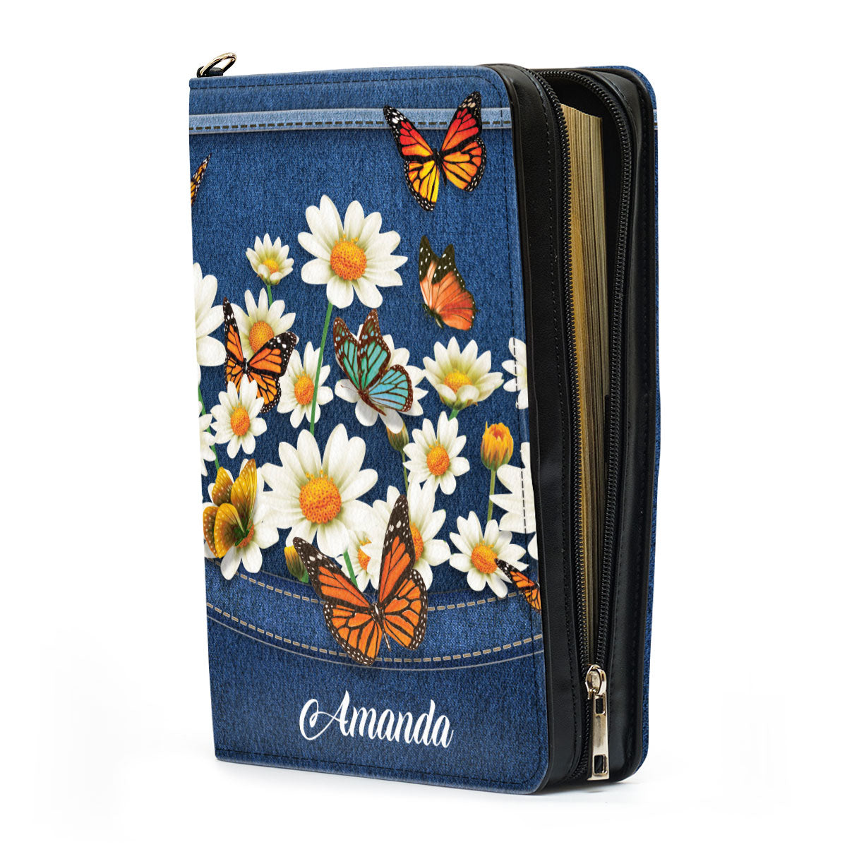 Beautiful Personalized Daisy And Butterfly Bible Cover HM422