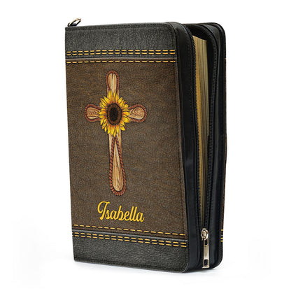 Jesuspirit Personalized Bible Cover With Handle | God Has Amazing Plan For Your Life | Cross And Sunflower | Zippered Bible Carrying Case HN150