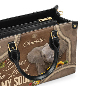 Lovely Personalized Elephant Leather Handbag - Bless The Lord O My Soul HN15