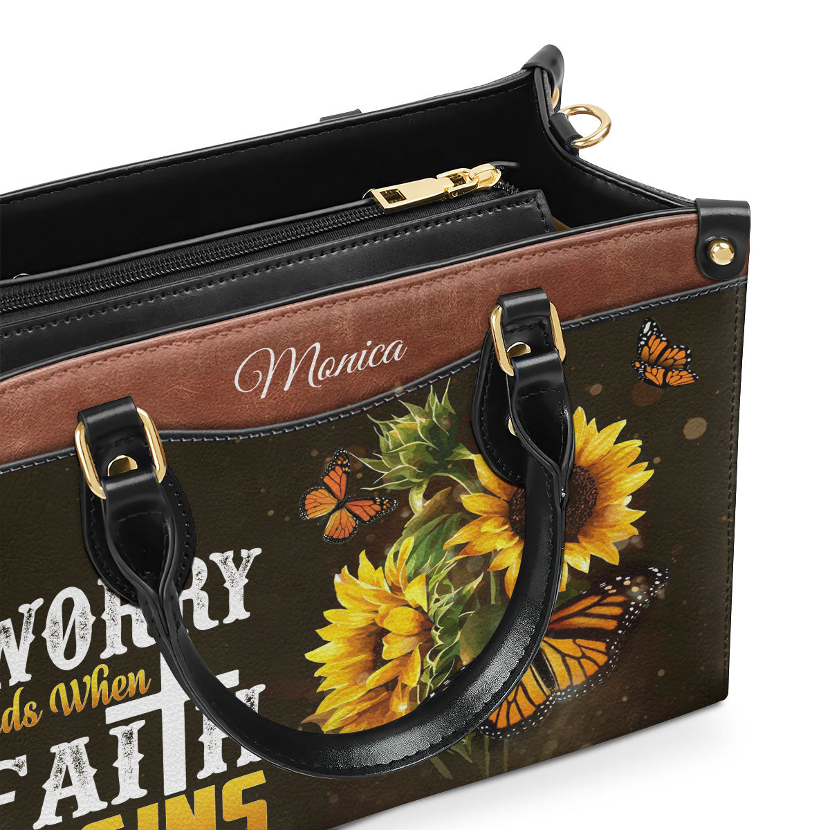 Worry Ends When Faith Begins - Lovely Personalized Butterfly Leather Handbag HIM305