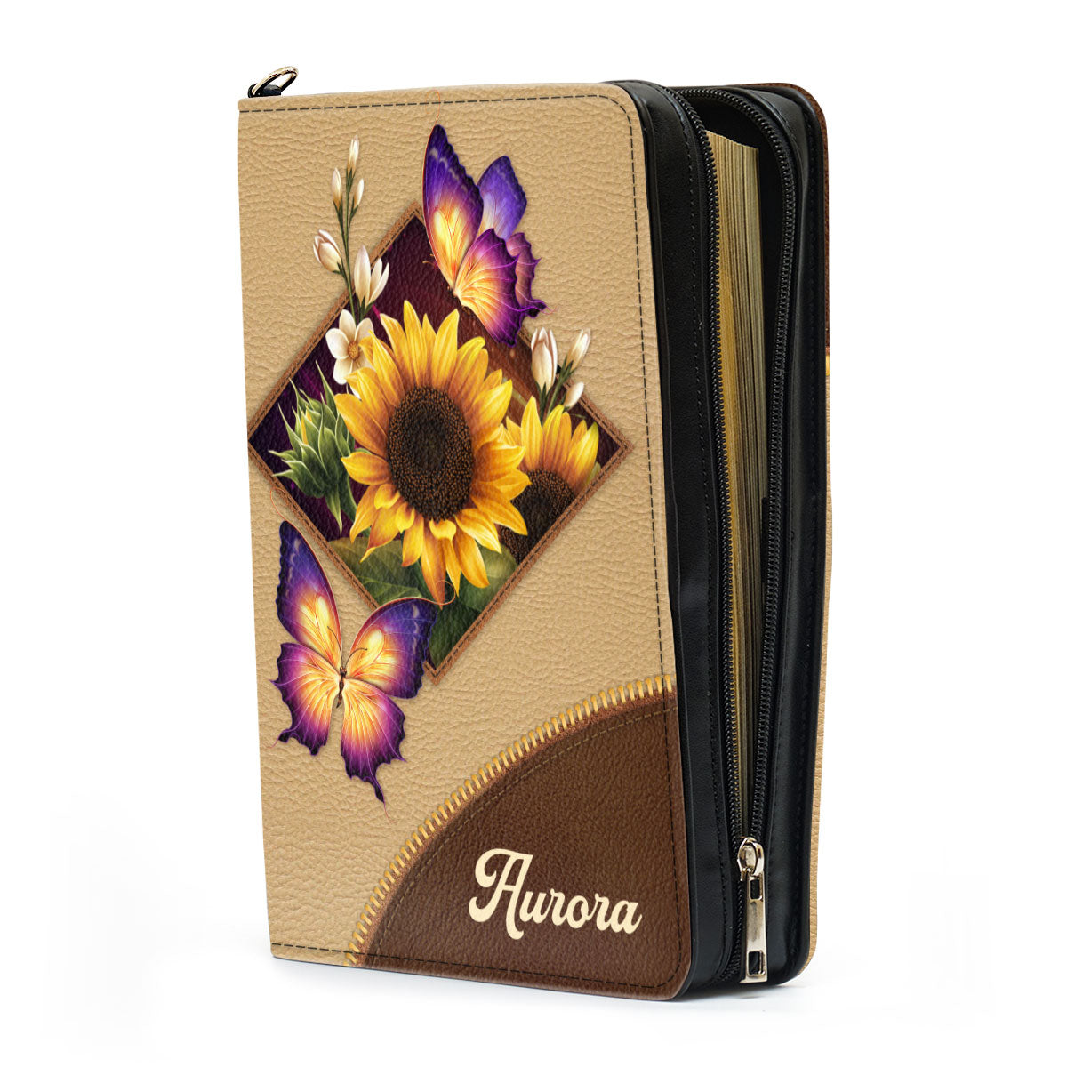 Personalized Butterfly And Sunflower Bible Cover I04