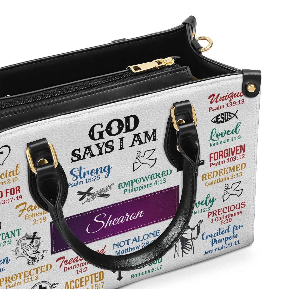 Jesuspirit | Personalized Leather Handbag With Handle | God Says I Am | Scripture Gifts For Christian Women LHBH742C