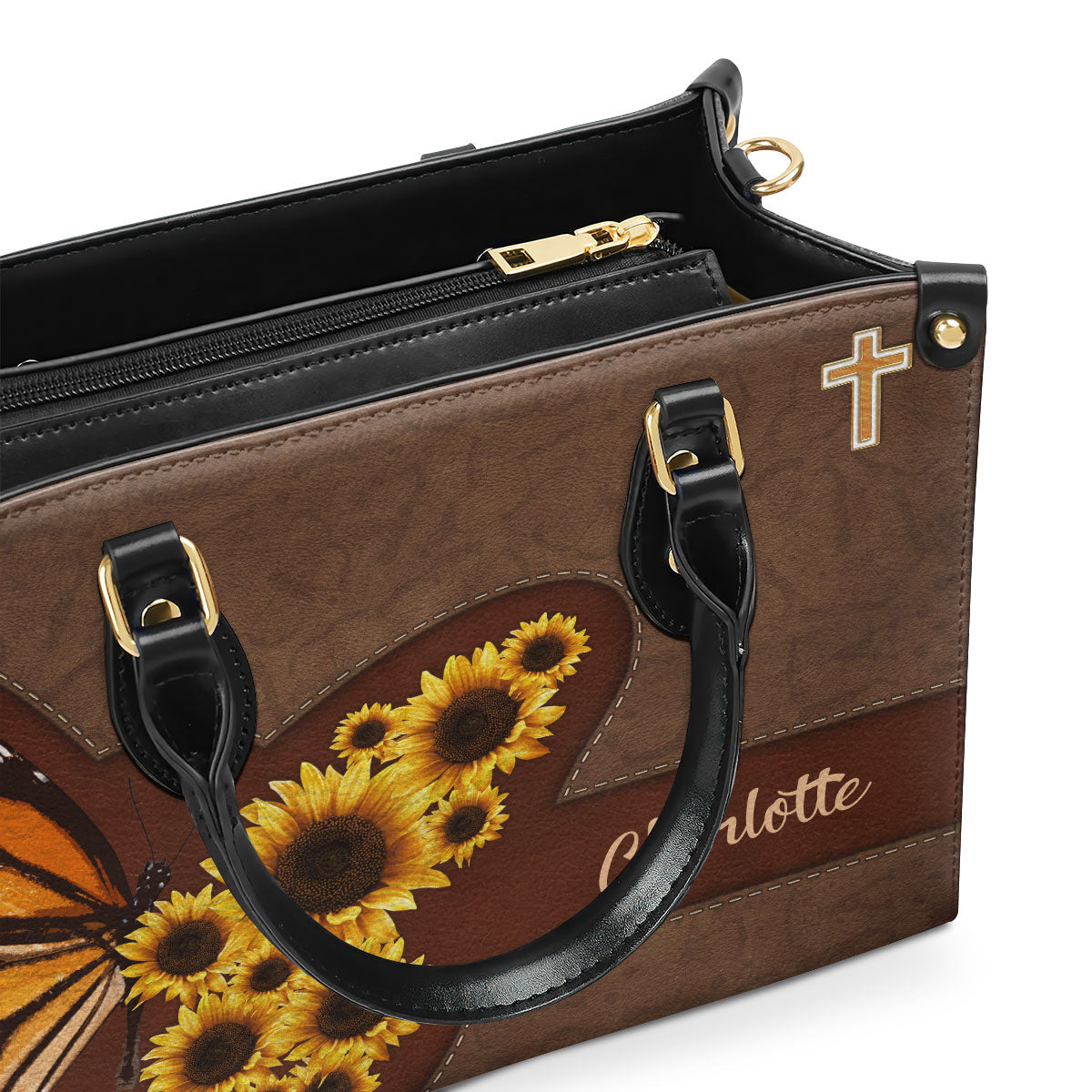 Jesuspirit | Personalized Sunflower Leather Handbag With Handle | Religious Gifts For Christian Women LHBHN653