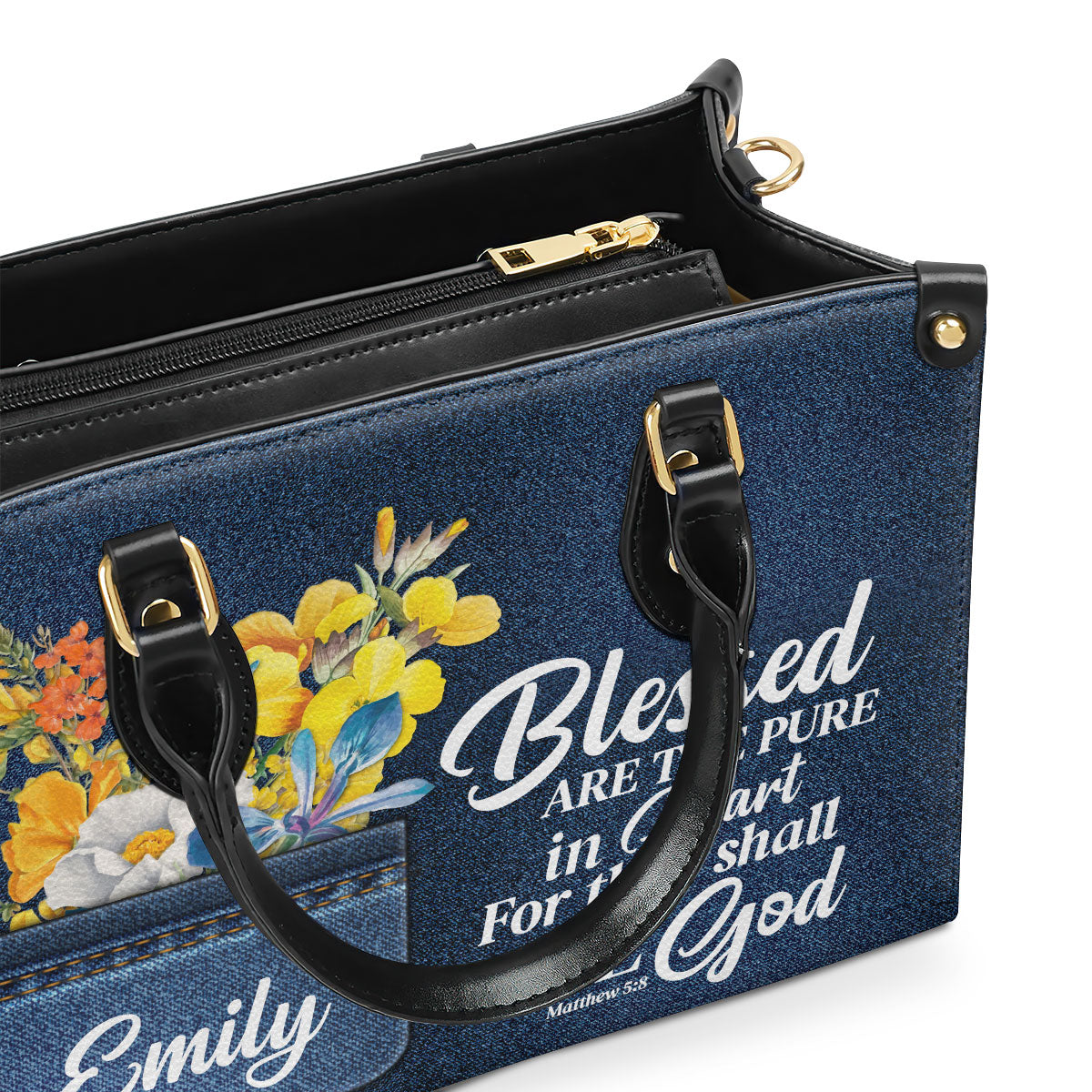 Jesuspirit | Personalized Leather Handbag With Handle | Blessed Are The Pure In Heart | Matthew 5:8 | Spiritual Gifts For Christian Women LHBHN677