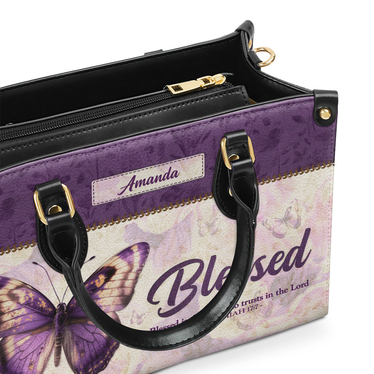 Jesuspirit | Blessed Is The One Who Trusts In The Lord | Jeremiah 17:7 | Personalized Zippered Leather Handbag | Meaningful Gift For Christian Ladies LHBHN801