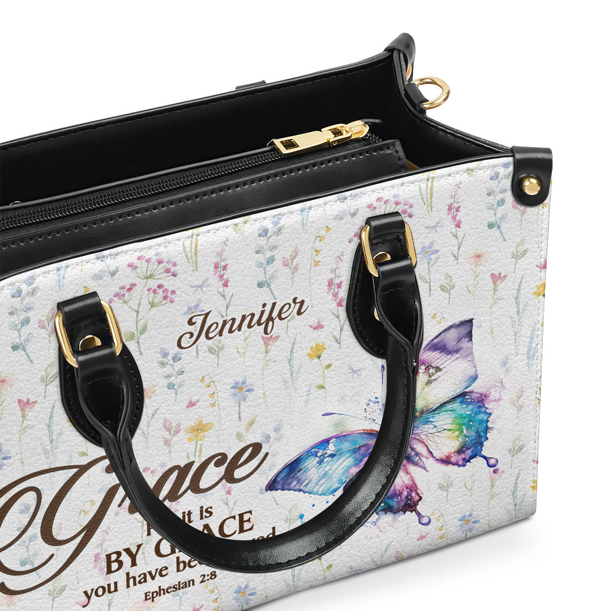 Jesuspirit | For It Is By Grace You Have Been Saved | Ephesians 2:8 | Worship Gift For Spiritual Friends | Personalized Leather Handbag With Handle LHBHN808