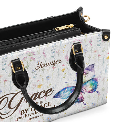 Jesuspirit | For It Is By Grace You Have Been Saved | Ephesians 2:8 | Worship Gift For Spiritual Friends | Personalized Leather Handbag With Handle LHBHN808
