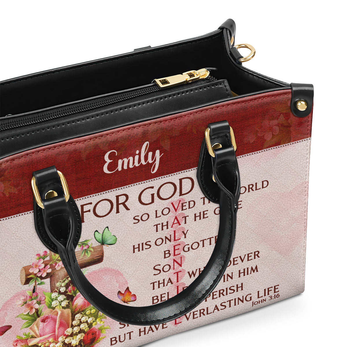 Jesuspirit | Personalized Leather Handbag With Handle | For God So Loved The World | Christian Valentine Gifts For Women Of God LHBM709