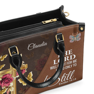 The Lord Will Fight For Me - Personalized Floral Cross Leather Handbag NUH298