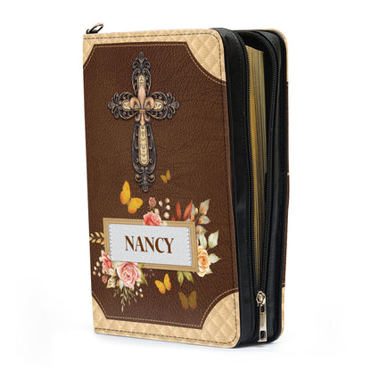 Jesuspirit Personalized Cross Bible Cover | Ideal Gift For Christian | Faith Over Fear Leather Bible Case NUH334