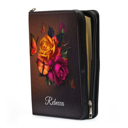 Jesuspirit Personalized Bible Cover With Handle | Rose And Cross Bible Carrying Case | Religious Gift For Women NUH469A