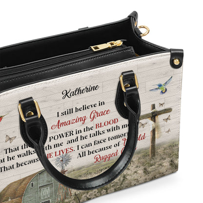 Gorgeous Personalized Cross Leather Handbag - I Still Believe In Amazing Grace NUHN145F