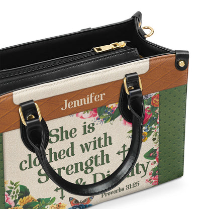 Stunning Personalized Flower Leather Handbag - She Is Clothed With Strength And Dignity NUHN307